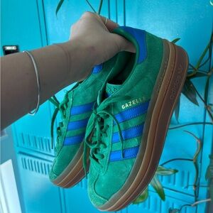 Adidas Gazelle Green with Blue Stripes